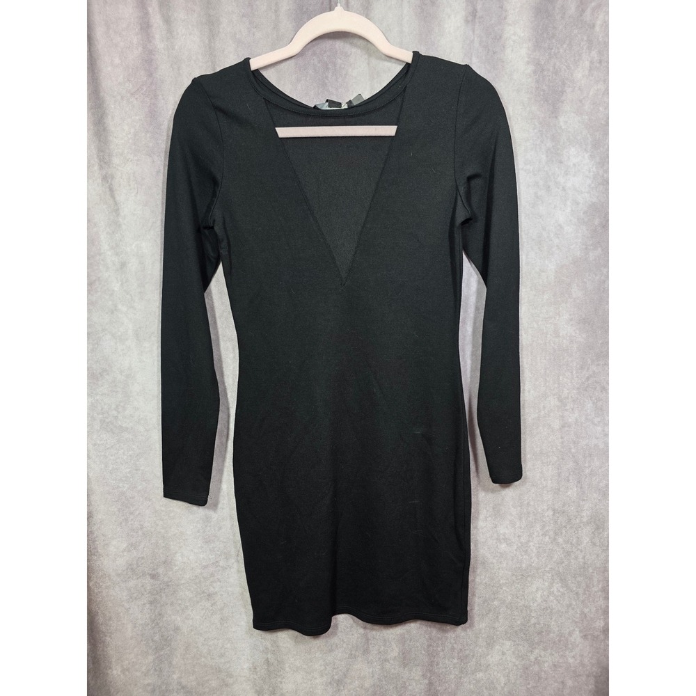 Forever 21 Black Mesh V-Neck Long Sleeve Bodycon Mini Dressâ Small NWT